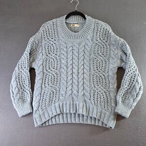 SO Womens Chunky Cable Knit Chenille Sweater Light Blue XS Relaxed Comfy Cozy